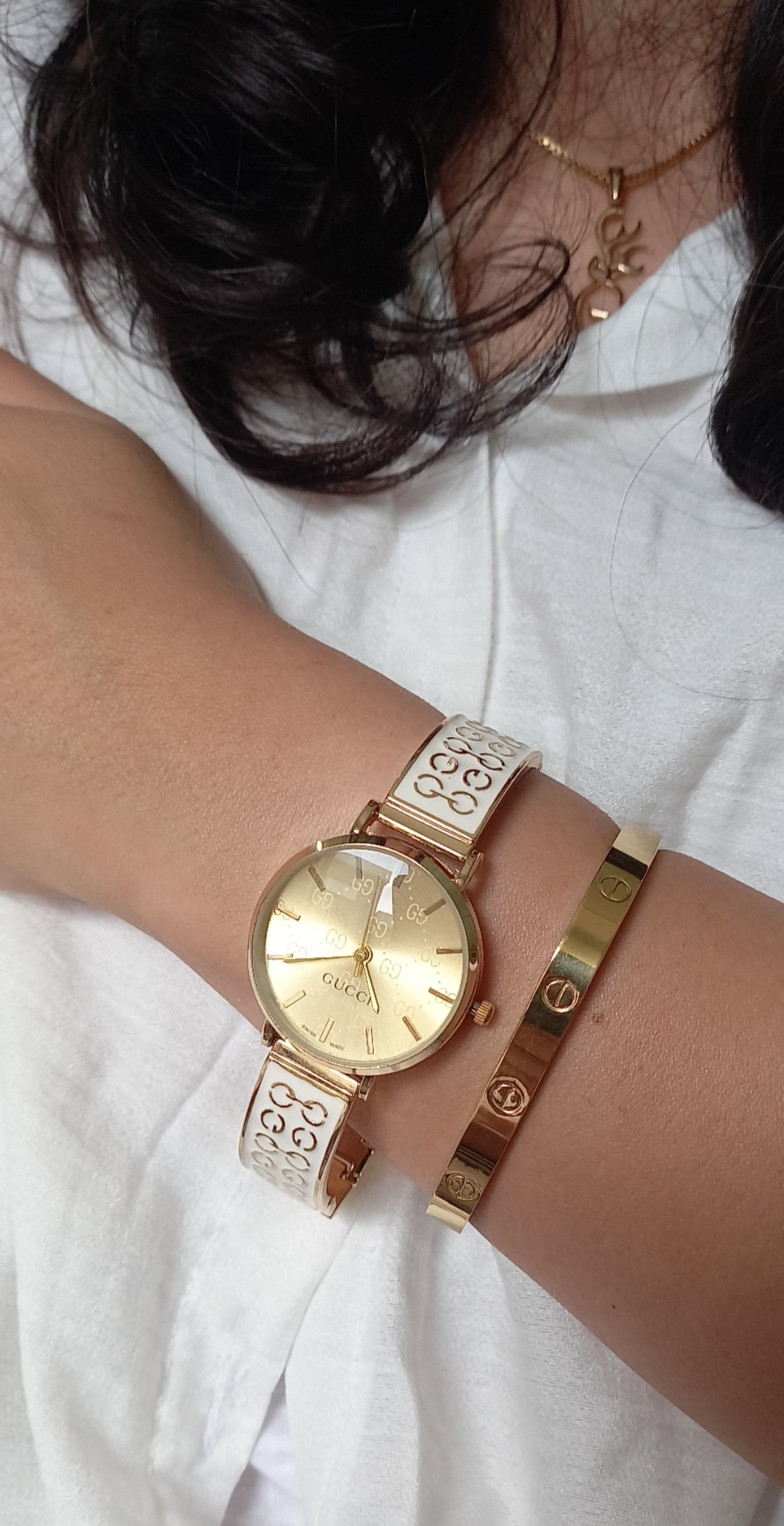 ساعت مچی سفید طلایی گوچی Gucci