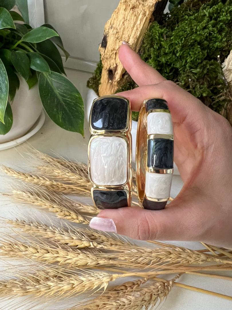 دستبند زنانه میناکاری سفید و مشکی
