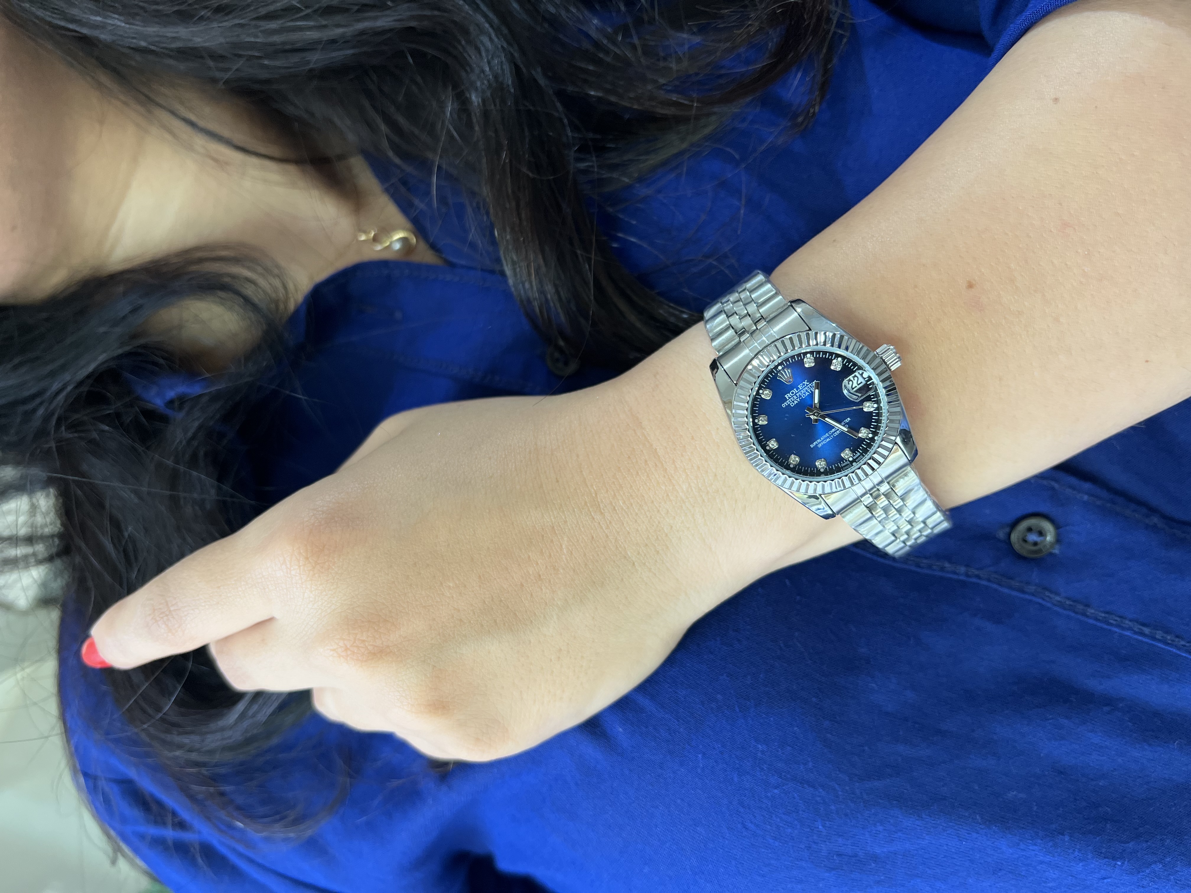 ساعت مچی زنانه رولکس Rolex datejust سیلور صفحه آبی با ضمانت