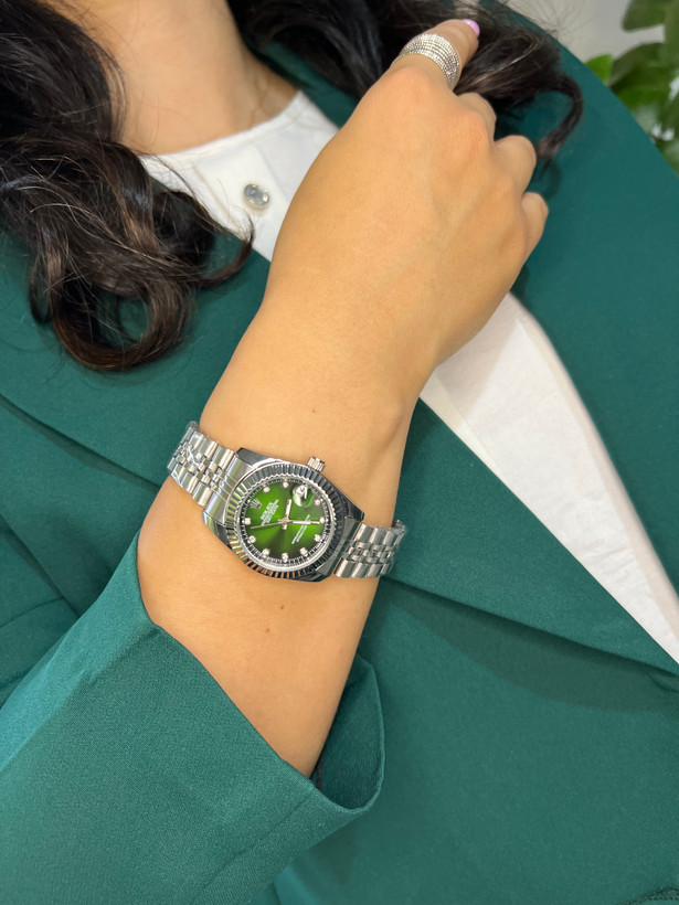 ساعت مچی زنانه رولکس سیلور صفحه سبز با گارانتی Rolex