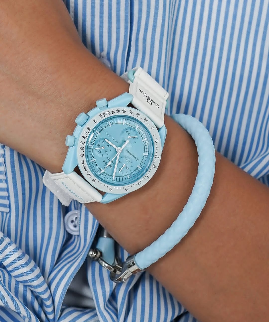ساعت مچی امگا سوآچ سفید آبی omega swatch
